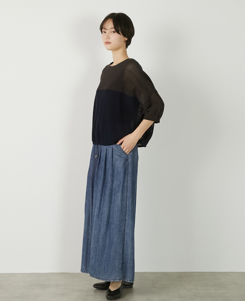 【バイカラーワイドシルエットニットプルオーバー】 詳細画像 ダークブラウン 3