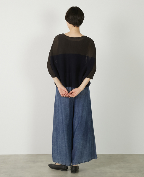 【バイカラーワイドシルエットニットプルオーバー】 詳細画像 ダークブラウン 5