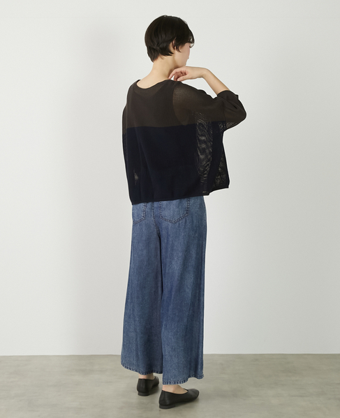 【バイカラーワイドシルエットニットプルオーバー】 詳細画像 ダークブラウン 6