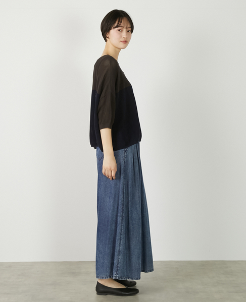 【バイカラーワイドシルエットニットプルオーバー】 詳細画像 ダークブラウン 7