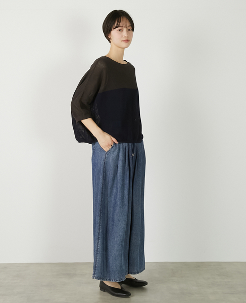 【バイカラーワイドシルエットニットプルオーバー】 詳細画像 ダークブラウン 8