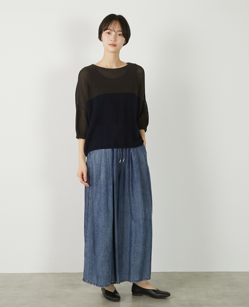 【バイカラーワイドシルエットニットプルオーバー】 詳細画像 ダークブラウン 9