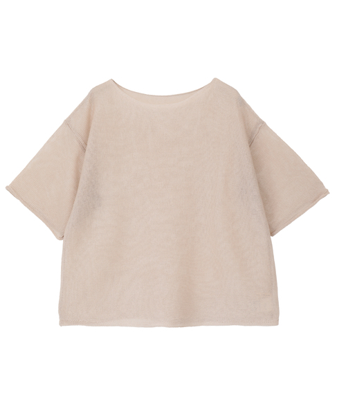 【麻タッチ天竺ボートネックハーフスリーブプルオーバー】 詳細画像 ライトベージュ 1