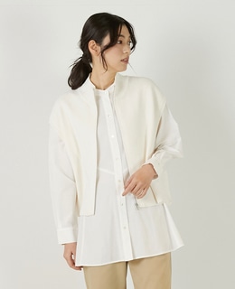 【麻タッチ片畦ハイネックジップアップベスト】