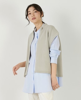 【麻タッチ片畦ハイネックジップアップベスト】