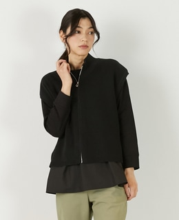 【麻タッチ片畦ハイネックジップアップベスト】