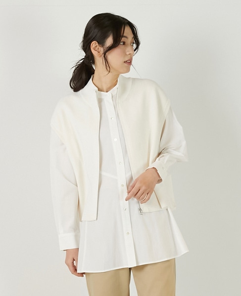 【麻タッチ片畦ハイネックジップアップベスト】 詳細画像 オフホワイト 1