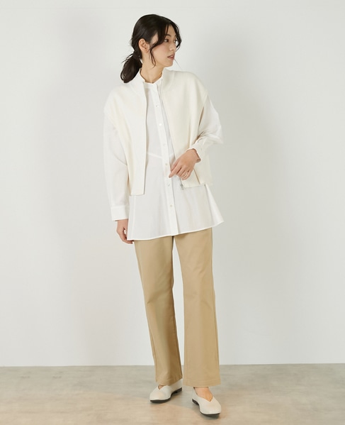 【麻タッチ片畦ハイネックジップアップベスト】 詳細画像 オフホワイト 2