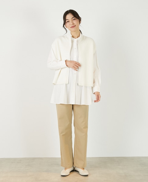 【麻タッチ片畦ハイネックジップアップベスト】 詳細画像 オフホワイト 3