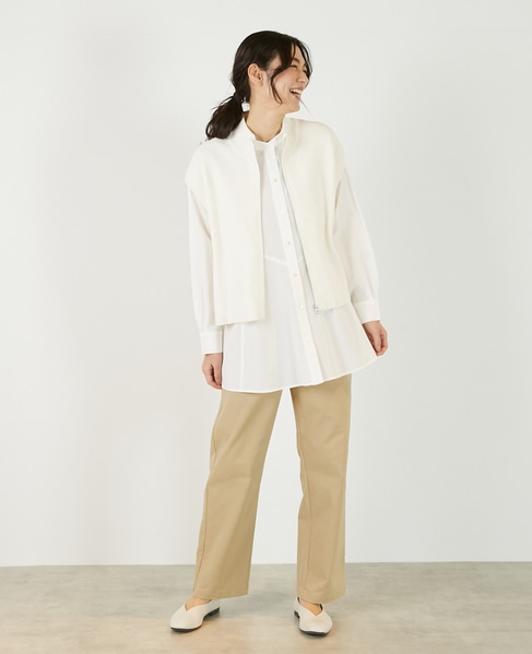 【麻タッチ片畦ハイネックジップアップベスト】 詳細画像 オフホワイト 4