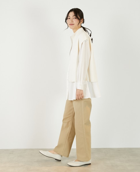 【麻タッチ片畦ハイネックジップアップベスト】 詳細画像 オフホワイト 5