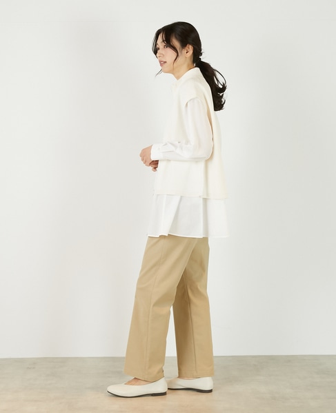 【麻タッチ片畦ハイネックジップアップベスト】 詳細画像 オフホワイト 6