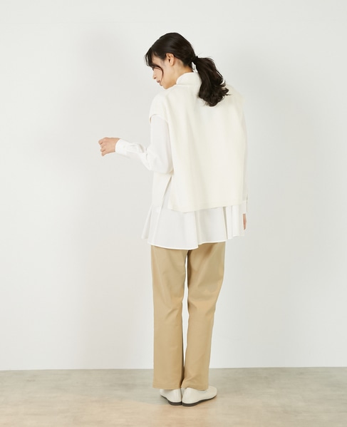 【麻タッチ片畦ハイネックジップアップベスト】 詳細画像 オフホワイト 7