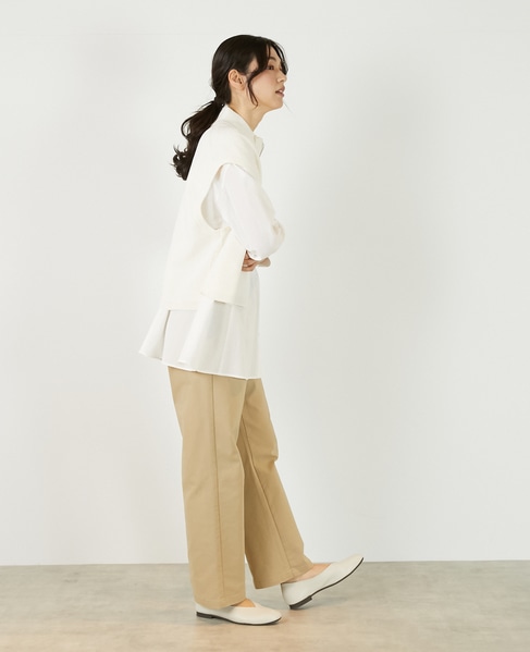 【麻タッチ片畦ハイネックジップアップベスト】 詳細画像 オフホワイト 8