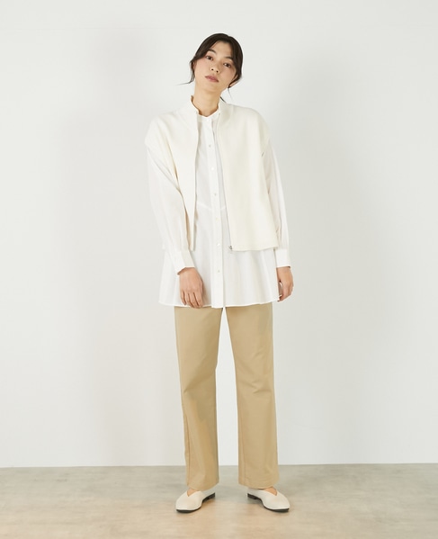 【麻タッチ片畦ハイネックジップアップベスト】 詳細画像 オフホワイト 9