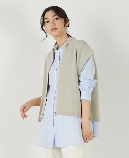 【麻タッチ片畦ハイネックジップアップベスト】 詳細画像 グレイッシュベージュ 1