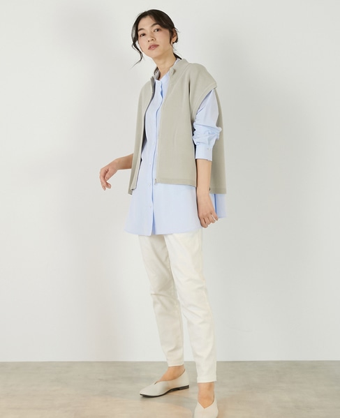 【麻タッチ片畦ハイネックジップアップベスト】 詳細画像 グレイッシュベージュ 2