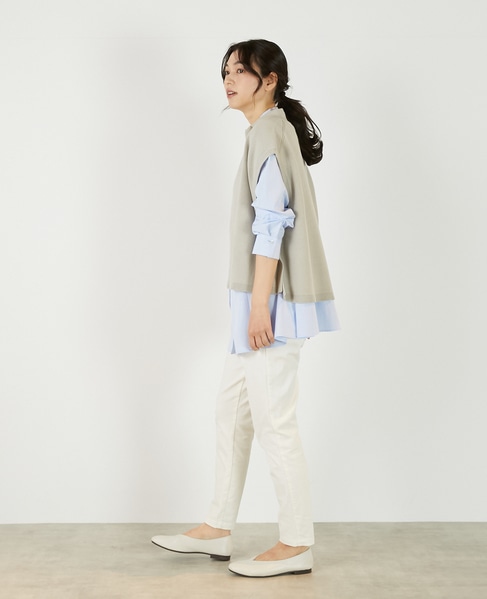 【麻タッチ片畦ハイネックジップアップベスト】 詳細画像 グレイッシュベージュ 3