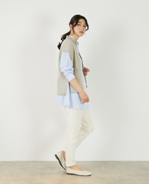 【麻タッチ片畦ハイネックジップアップベスト】 詳細画像 グレイッシュベージュ 6