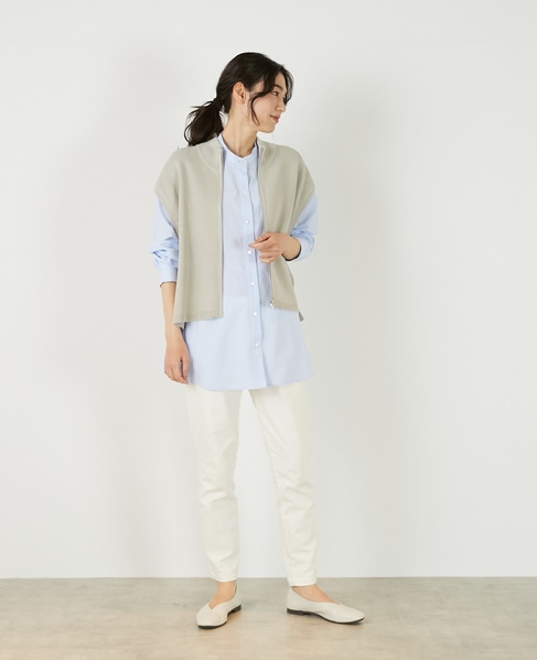 【麻タッチ片畦ハイネックジップアップベスト】 詳細画像 グレイッシュベージュ 7