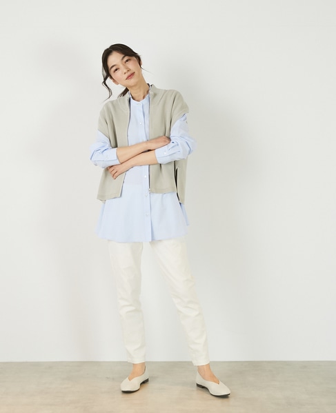 【麻タッチ片畦ハイネックジップアップベスト】 詳細画像 グレイッシュベージュ 8