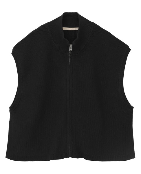 【麻タッチ片畦ハイネックジップアップベスト】 詳細画像 ブラック 10