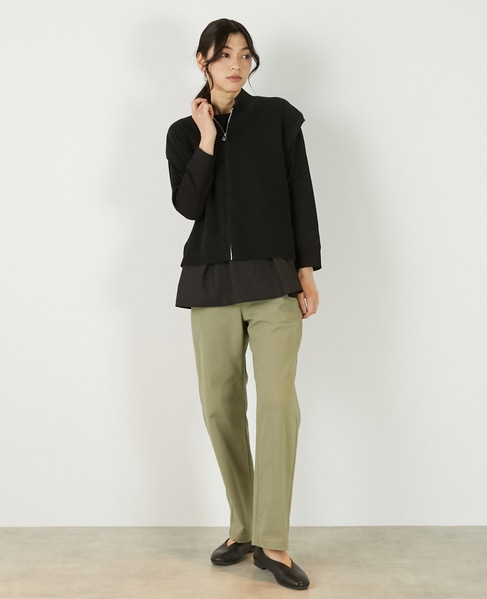 【麻タッチ片畦ハイネックジップアップベスト】 詳細画像 ブラック 2