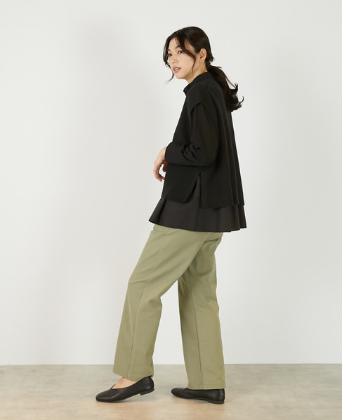 【麻タッチ片畦ハイネックジップアップベスト】 詳細画像 ブラック 4