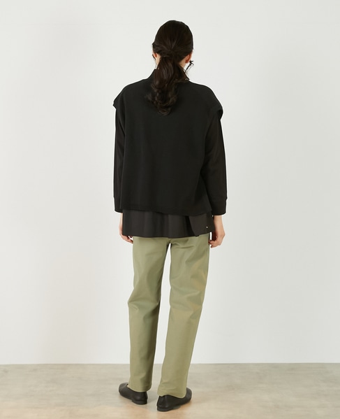 【麻タッチ片畦ハイネックジップアップベスト】 詳細画像 ブラック 5