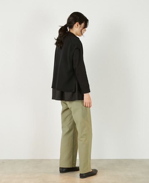 【麻タッチ片畦ハイネックジップアップベスト】 詳細画像 ブラック 6