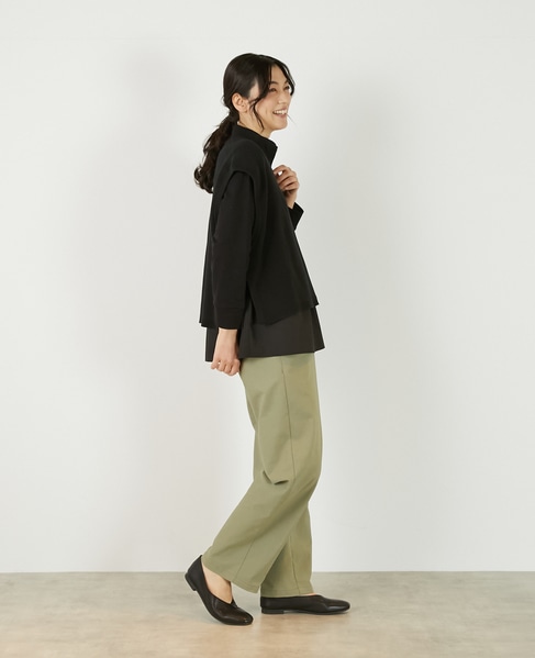 【麻タッチ片畦ハイネックジップアップベスト】 詳細画像 ブラック 7