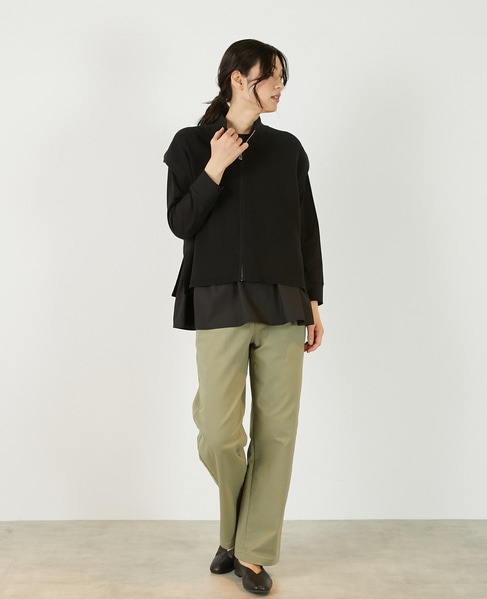 【麻タッチ片畦ハイネックジップアップベスト】 詳細画像 ブラック 9