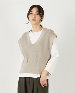 【コットンミックスの片畦Vネックベスト】