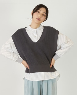 【コットンミックスの片畦Vネックベスト】