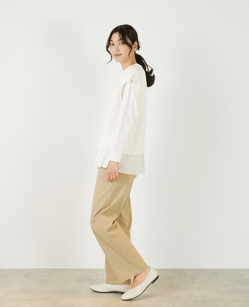 【コットンミックスの片畦Vネックベスト】 詳細画像 オフホワイト 3