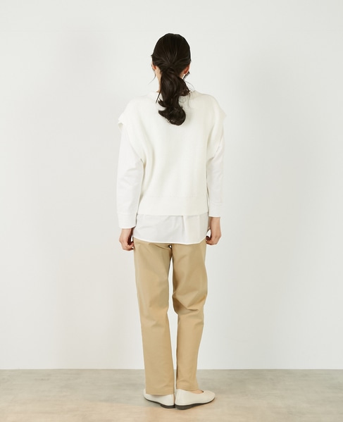 【コットンミックスの片畦Vネックベスト】 詳細画像 オフホワイト 5