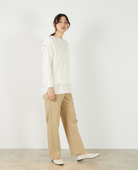 【コットンミックスの片畦Vネックベスト】 詳細画像 オフホワイト 7