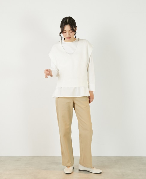 【コットンミックスの片畦Vネックベスト】 詳細画像 オフホワイト 8