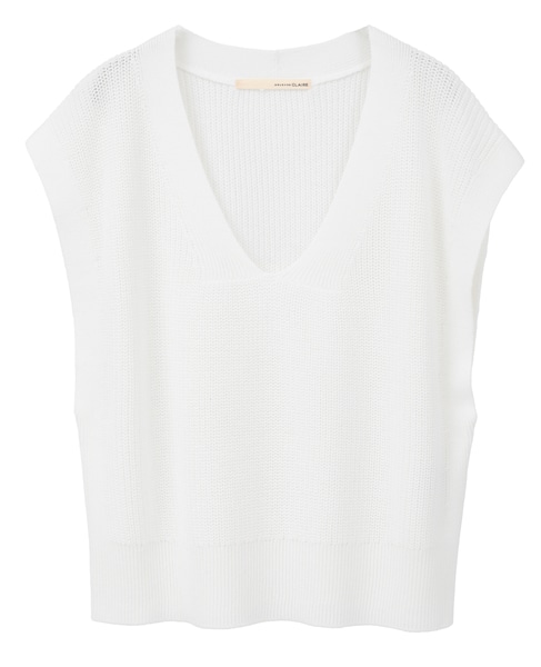 【コットンミックスの片畦Vネックベスト】 詳細画像 オフホワイト 9