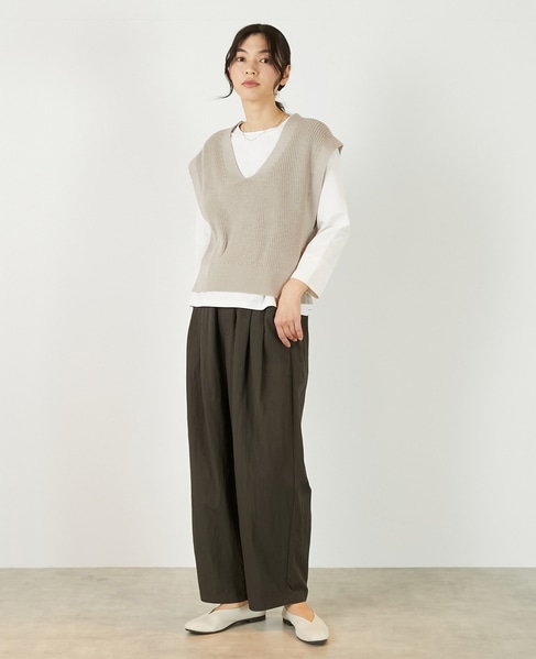 【コットンミックスの片畦Vネックベスト】 詳細画像 ベージュ 2