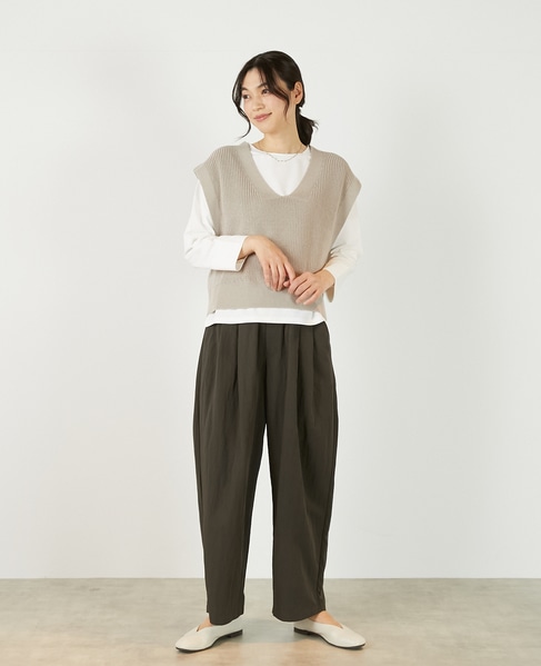 【コットンミックスの片畦Vネックベスト】 詳細画像 ベージュ 3