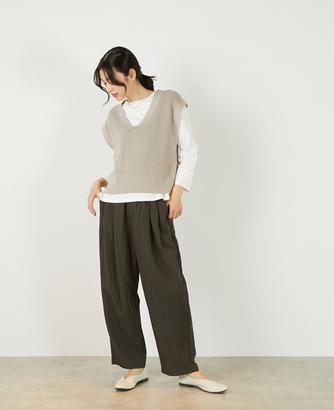 【コットンミックスの片畦Vネックベスト】 詳細画像 ベージュ 4