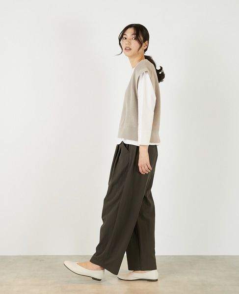 【コットンミックスの片畦Vネックベスト】 詳細画像 ベージュ 5