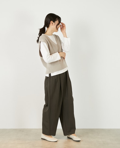 【コットンミックスの片畦Vネックベスト】 詳細画像 ベージュ 8