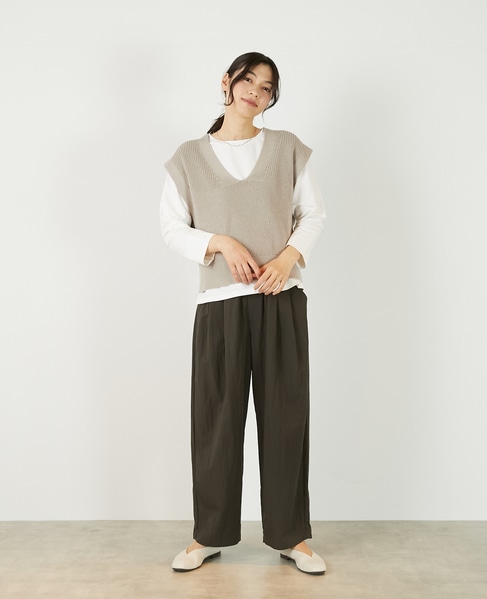 【コットンミックスの片畦Vネックベスト】 詳細画像 ベージュ 9