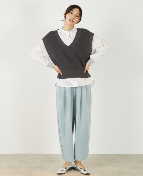 【コットンミックスの片畦Vネックベスト】 詳細画像 チャコールグレー 2