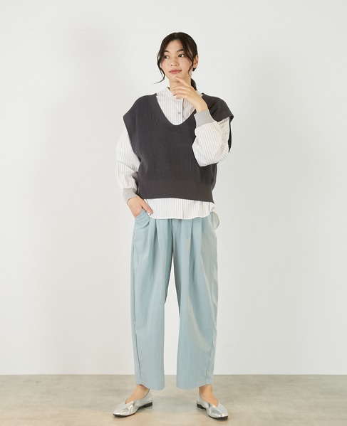 【コットンミックスの片畦Vネックベスト】 詳細画像 チャコールグレー 3