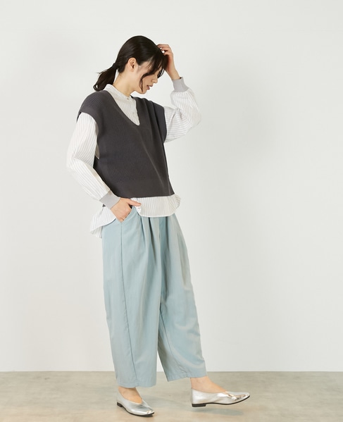 【コットンミックスの片畦Vネックベスト】 詳細画像 チャコールグレー 7