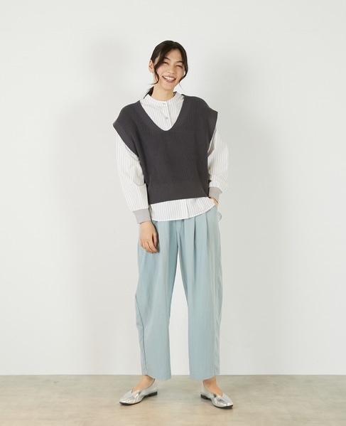 【コットンミックスの片畦Vネックベスト】 詳細画像 チャコールグレー 8