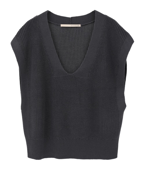 【コットンミックスの片畦Vネックベスト】 詳細画像 チャコールグレー 9